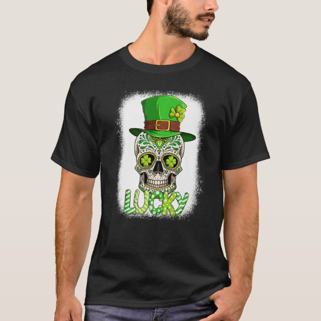 Lucky Sugar Skull Leprechaun Hat St patrick's day T Shirt (Framsida)