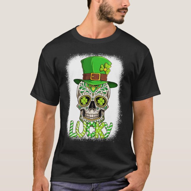 Lucky Sugar Skull Leprechaun Hat St patrick's day T Shirt (Framsida)