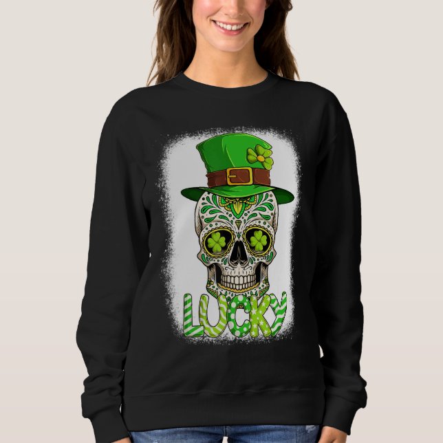 Lucky Sugar Skull Leprechaun Hat St Patrick's Day  T Shirt (Framsida)