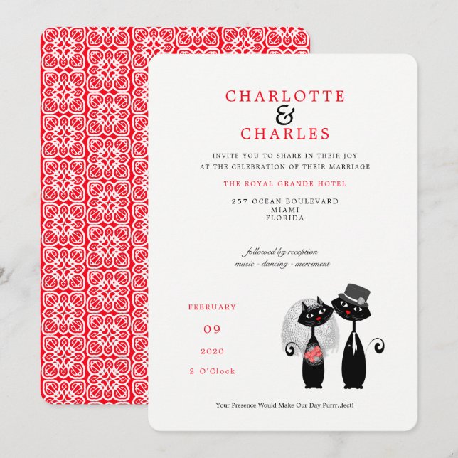 Lucky Svarta katter Bride| Groom Purrr..fect Bröll Inbjudningar (Fram/baksida)