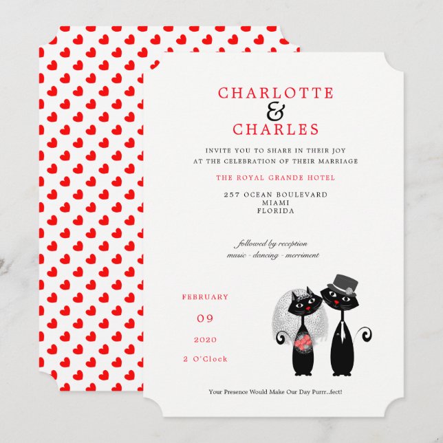 Lucky Svarta katter Bride| Groom Purrr..fect Bröll Inbjudningar (Fram/baksida)