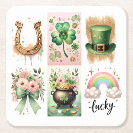 Lucky Symbols, St. Patrick's Day Papper Underlägg Kvadrat
