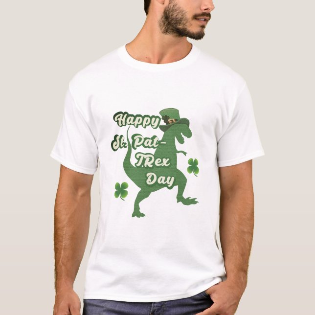 Lucky T-Rex st Patricks Shirt - Funny Dinosaur Tee (Framsida)