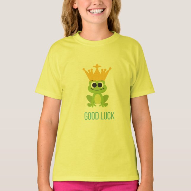 Lucky t-shirt krönt Frog "Lycka till" Kids Tee (Framsida)