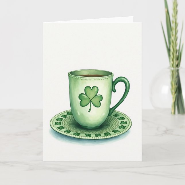 Lucky Tea Cup St Patricks Day Card Kort (Framsida)