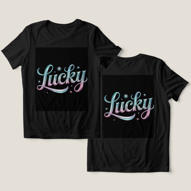 Lucky Teal Rosa Silver Stars T Shirt (Design fram och bak)