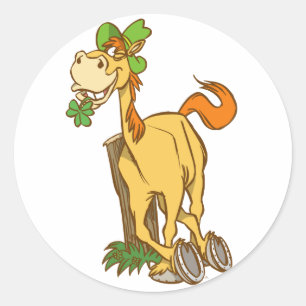 Lucky Tecknad Horse på St patrick's day Sticker Runt Klistermärke