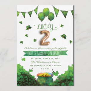 Lucky Two Patrick Day Födelsedagsfest inbjudan