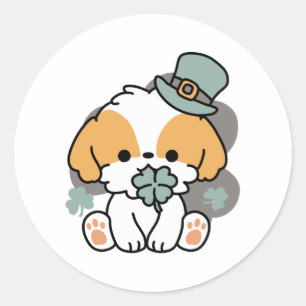 Lucky Valp med Klöver - St. Patrick's Day Gift Runt Klistermärke