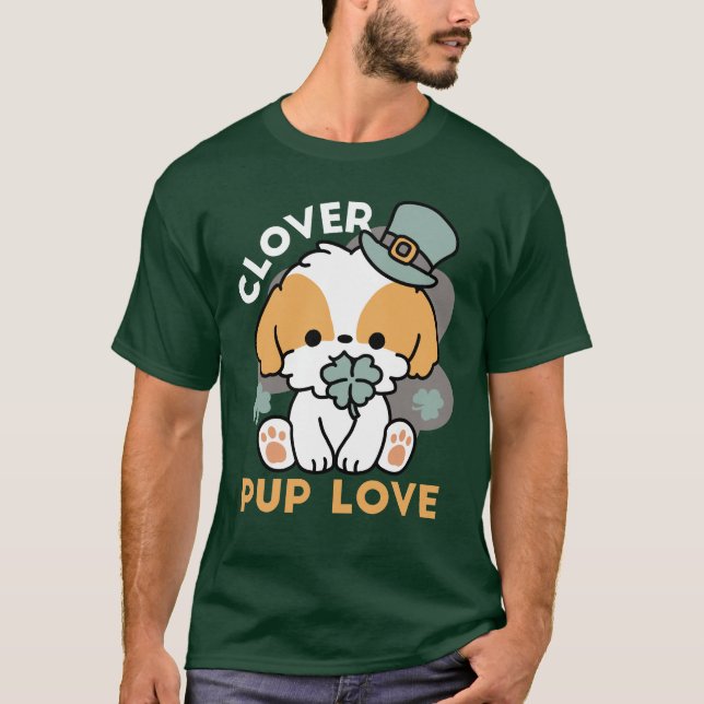 Lucky Valp med Klöver - St. Patrick's Day Gift T Shirt (Framsida)