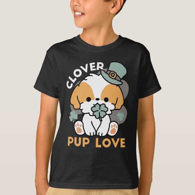 Lucky Valp med Klöver - St. Patrick's Day Gift T Shirt (Framsida)