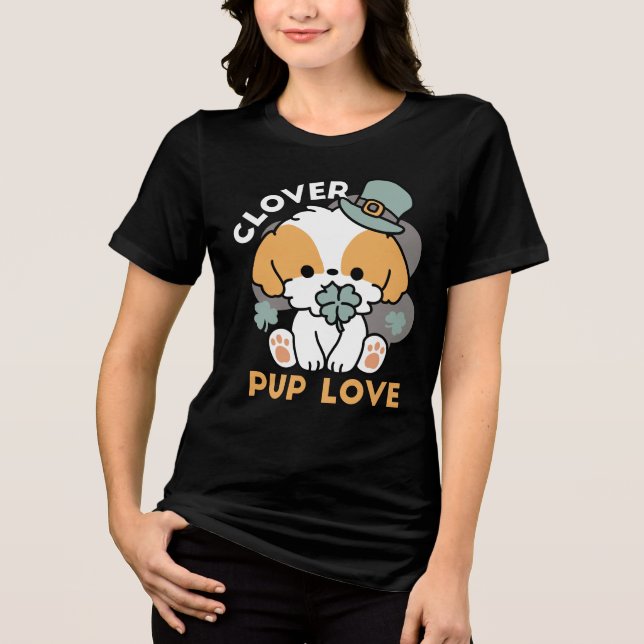 Lucky Valp med Klöver - St. Patrick's Day Gift T Shirt (Framsida)