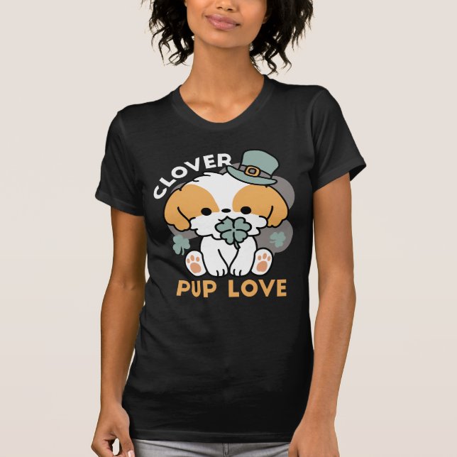Lucky Valp med Klöver - St. Patrick's Day Gift T Shirt (Framsida)