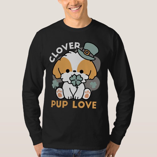 Lucky Valp med Klöver - St. Patrick's Day Gift T Shirt (Framsida)