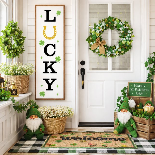 Lucky Vertical Sign with Horseshoe and Clovers Poster (Skapare uppladdad)
