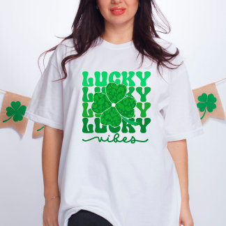 Lucky Vibes Grönt Leopard Shamrock St patricks day T Shirt