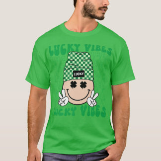 Lucky Vibes Hippie Groovy St patricks day Shamrock T Shirt
