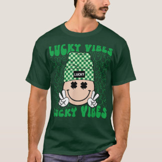 Lucky Vibes Hippie Groovy St patricks day Shamrock T Shirt