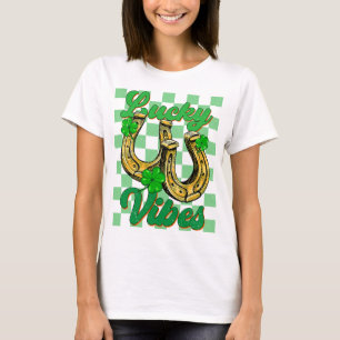 Lucky Vibes Irish Shamrock Horseshoe Lycklig St Pa T Shirt
