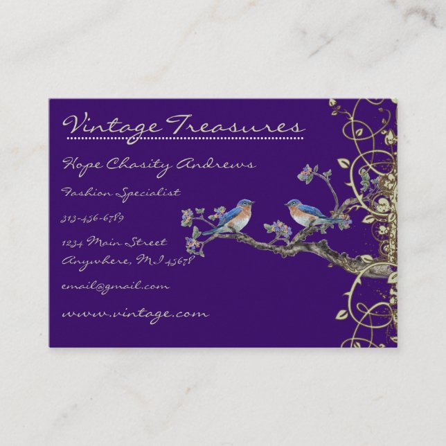 Lucky Vintage Bluebirds Swirl Design Visitkort (Framsida)
