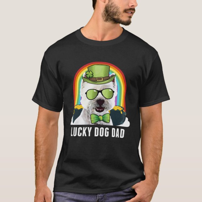 Lucky West Highland White Terrier Dog Dad St Patri T Shirt (Framsida)