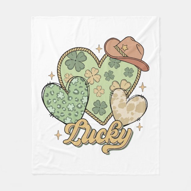 Lucky Western St patricks day Heart Shamrock Irish Fleecefilt (Framsidan)