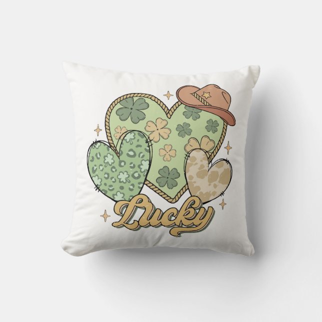 Lucky Western St patricks day Heart Shamrock Irish Kudde (Framsida)