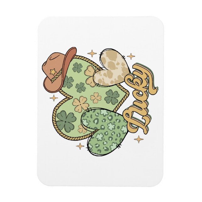Lucky Western St patricks day Heart Shamrock Irish Magnet (Vertikal)