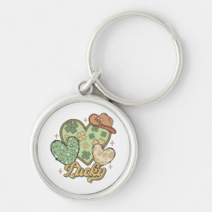 Lucky Western St patricks day Heart Shamrock Irish Rund Silverfärgad Nyckelring
