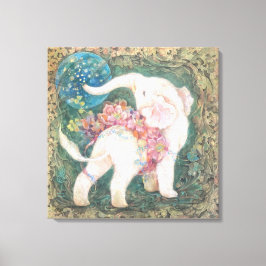 Lucky White Elephant: Japanese Nihonga Art Canvastryck