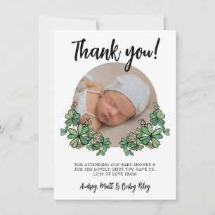 Lucky White Klöver Photo Baby Shower Tack Kort