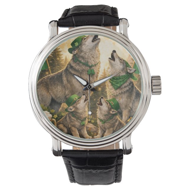 Lucky Wolf Pack – St. Patrick's Day Familjehurande Armbandsur (Framsida)