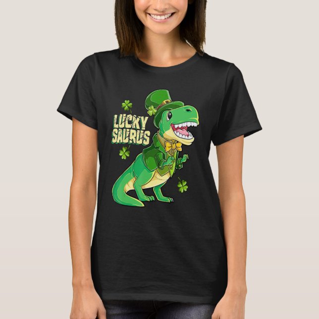 Luckysaurus Leprechaun Dinosaur St Patricks Day Bo T Shirt (Framsida)