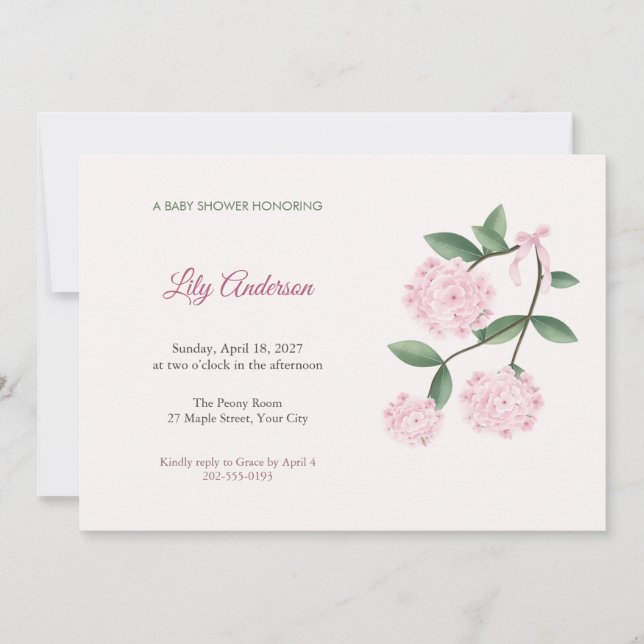 Luculia Blossom Flickig Bebis Invitation Inbjudningar (Framsida)
