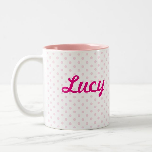 LUCY för ♥MUGG♥ pricker den rosa polkaen Två-Tonad Mugg (Vänster)