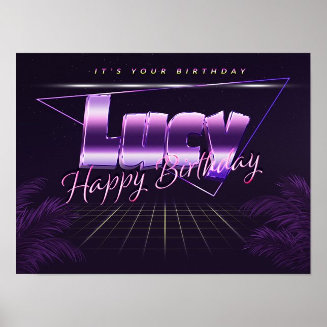 Lucy Namn Förnamn lila retro Affisch Födelsedag (Framsidan)