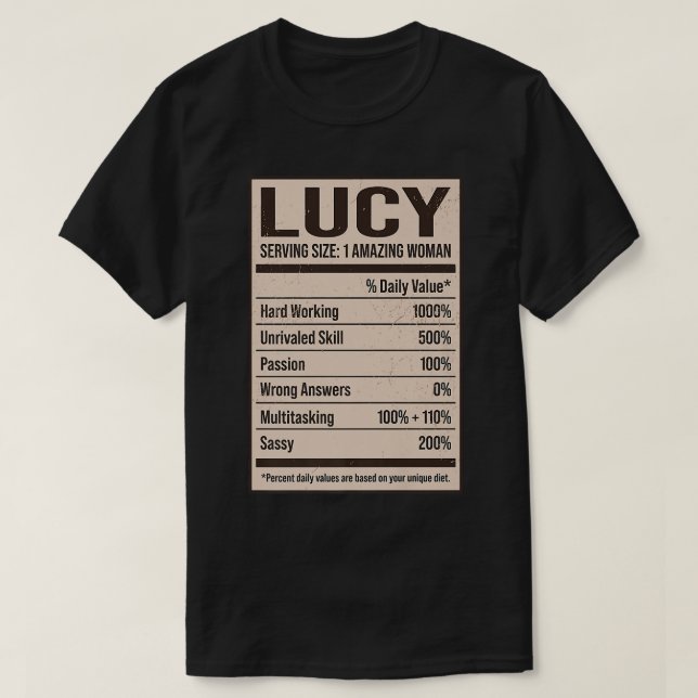 Lucy Nutrition Facts Namn Nickname Alias Title Fri T Shirt (Design framsida)