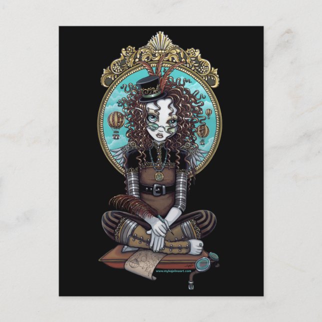 "Lucy" Steam Punk Balloon Fairy Art Postcard Vykort (Framsida)