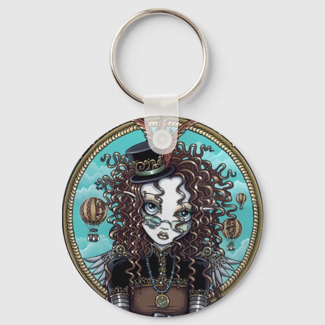 "Lucy" Steam Punk Luft Balloon Fairy Art Keychain Nyckelring (Framsida)