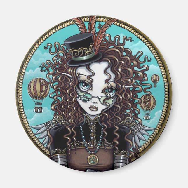 "Lucy" Steam Punk Luft Balloon Fairy Art Magnet (Framsidan)
