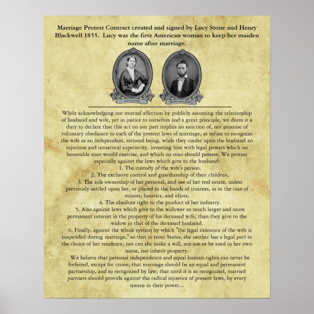 Lucy Stone Marriage Contract Suffrage Civil Rights Poster (Framsidan)