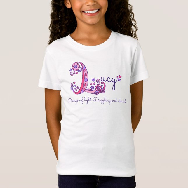 Lucy tjejer L namn betyder monogram Tee (Framsida)