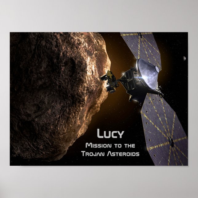Lucy Uppdrag till Study Trojan Asteroids Poster (Framsidan)