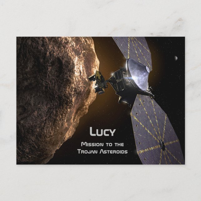 Lucy Uppdrag till Study Trojan Asteroids Vykort (Framsida)