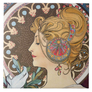 Ludd av Alphonse Mucha - Vintagen Art nouveau Kakelplatta