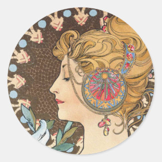 Ludd av Alphonse Mucha - Vintagen Art nouveau Runt Klistermärke