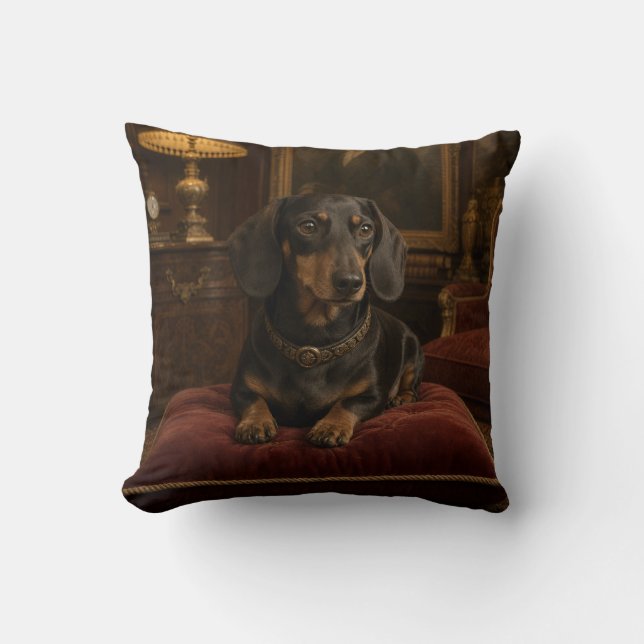 Ludd Svart Dachshund i Lyx  Kudde (Framsida)