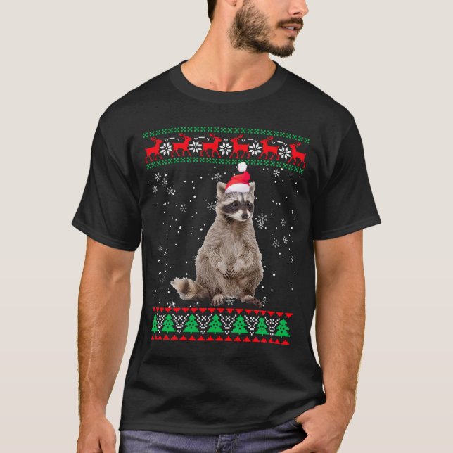 Luddig, söt Julafton Djur - Jul Raccoon T Shirt (Framsida)