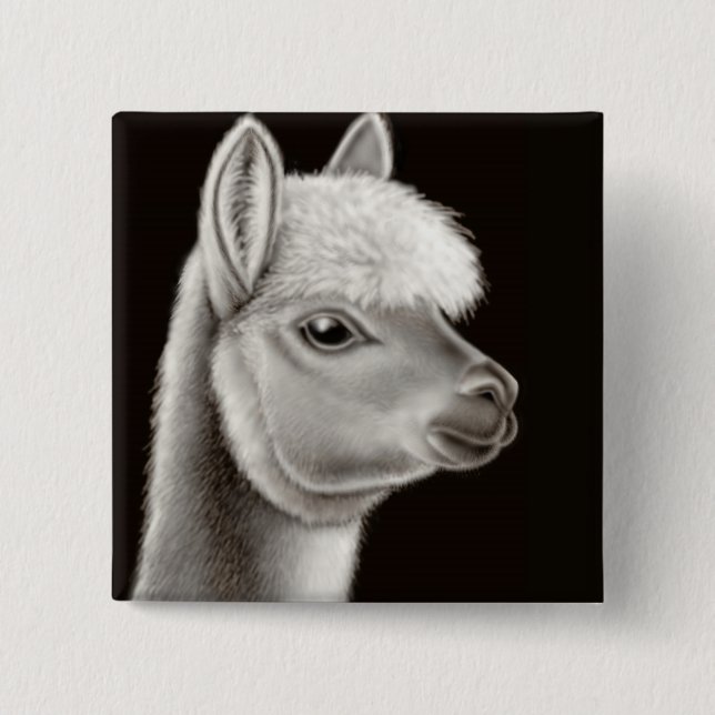 Luddigt Alpacaansikte klämmer fast Knapp (Framsida)