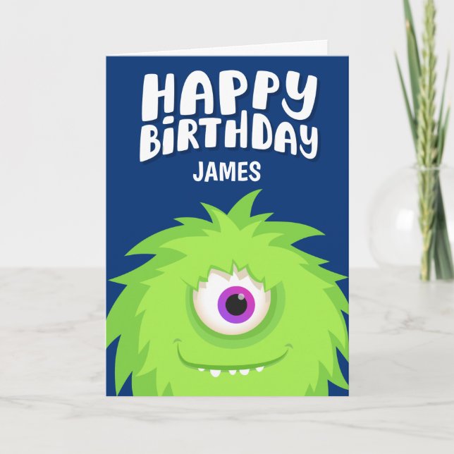 Luddigt Blått Födelsedagsmonster Kort (Framsida)